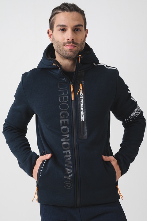 Geographical Norway, Hanorac cu fermoar si logo, Alb/Bleumarin
