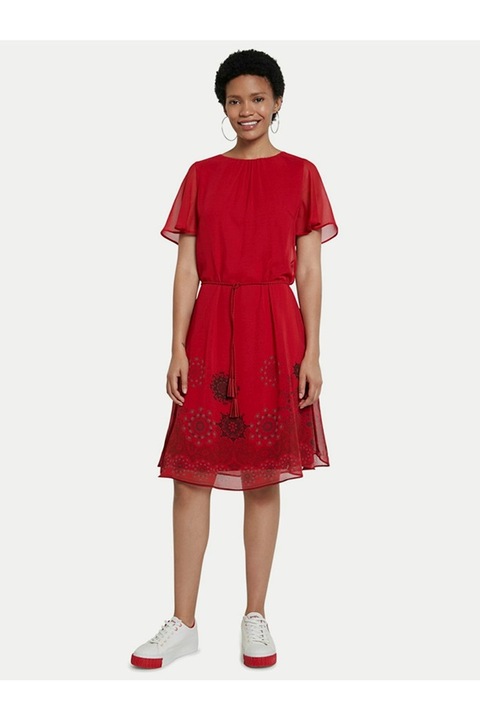 Rochie Tampa scurta stratificata cu snur detasabil in talie, Rosu