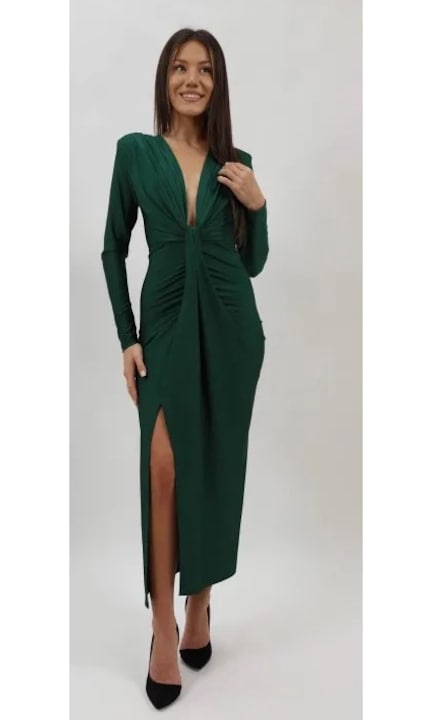 Ежедневна дълга рокля с дълги ръкави и подплънки dolciano nelly, Изумрудено зелено, One Size