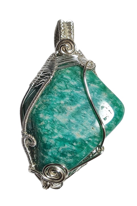 Pandantivul Tineretii cu Amazonit, fir metalic Argintiu, Verde, 5 cm