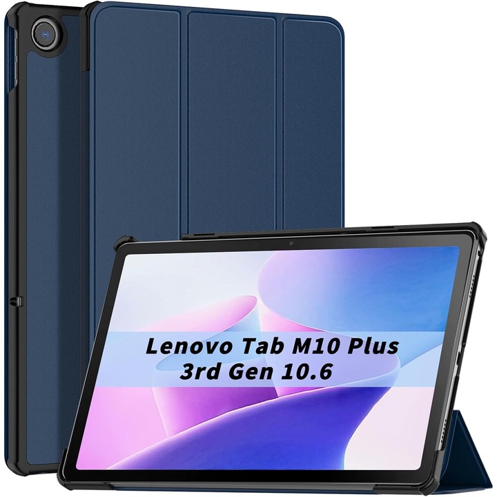 Husa pentru Lenovo Tab M10 Plus 10.6'' 2022 Patamiyar, Piele PU, Usoara, Functie Sleep/Wake, culoare Navy Blue