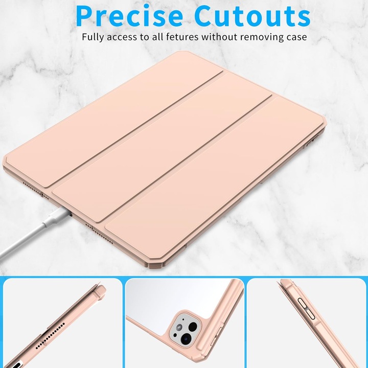 Husa pentru iPad Pro 11'' M4 2024 Patamiyar, Suport pentru Creion, Coperta Smart Slim, Usoara, Piele PU, Functie Sleep/Wake, culoare Roz