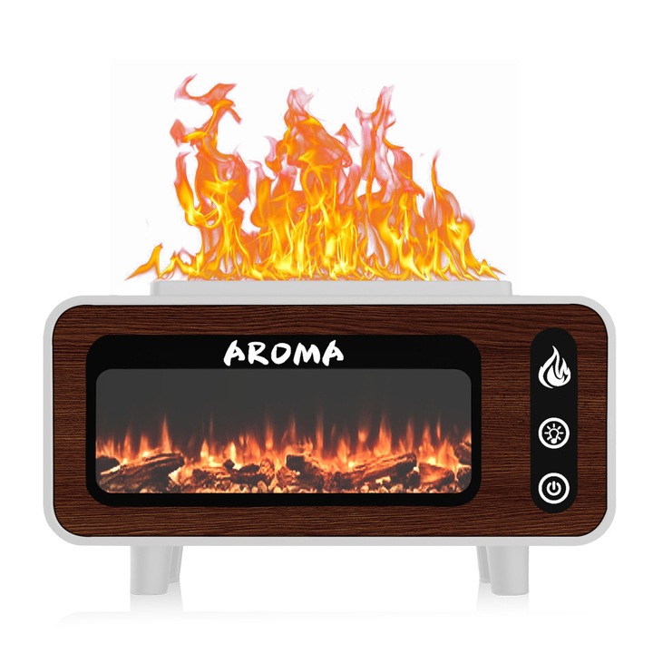 Láng hatású aromaterápiás párásító, 230 ml, többszínmath fény, zajcsökkentés, multi-környezet, fehér fa szemcsés