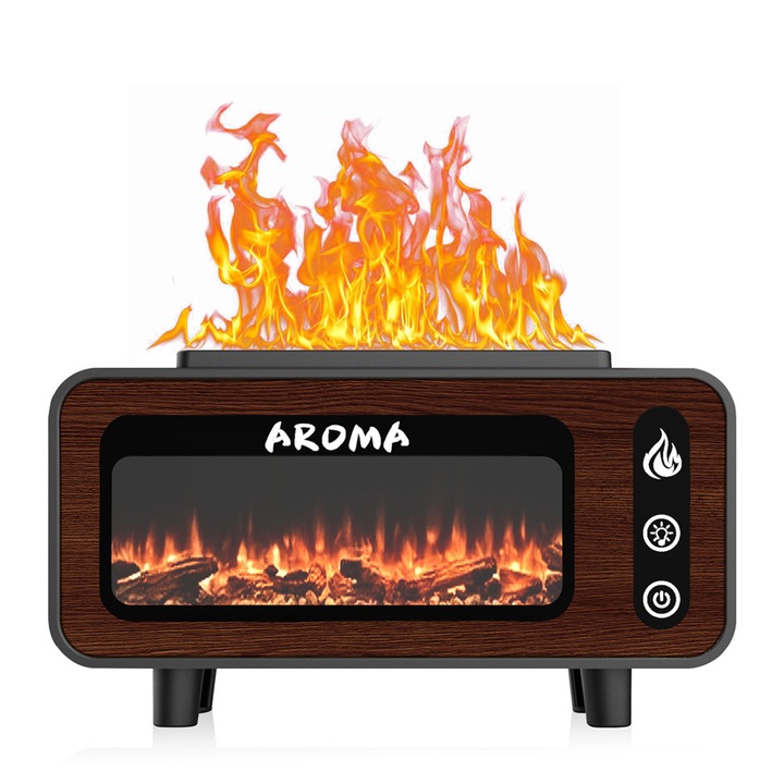 Láng hatású aromaterápiás párásító, 230 ml, tmiddle bbszhinfény, zajcsökkentés, multi-kwirnyezet, fekete fa szemcsé