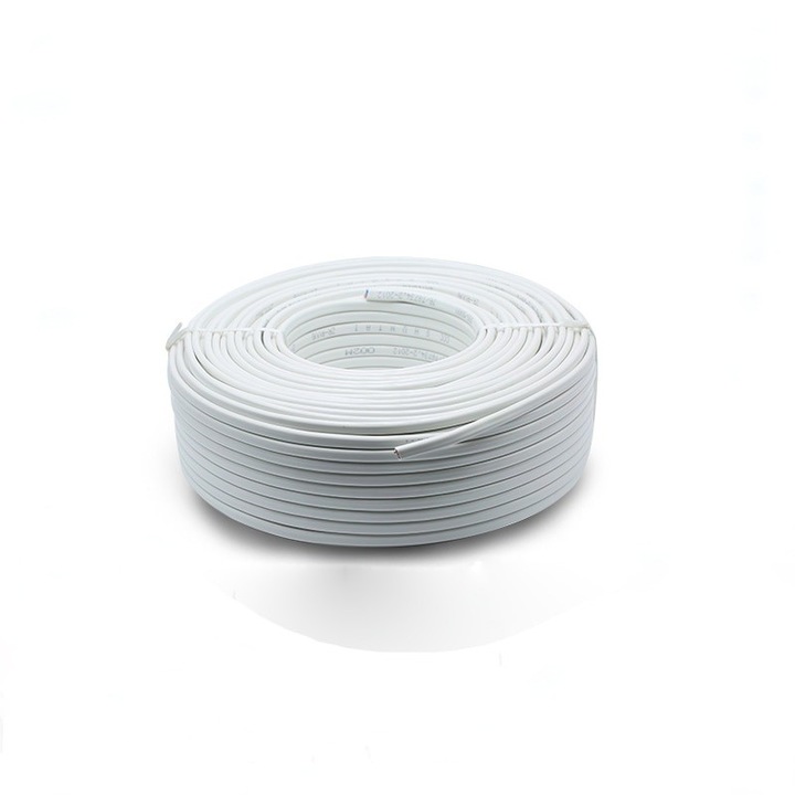 Cablu Electric Plat Alb 2x1,5mm MYYUP – Rola de 100m pentru Instalatii Electrice Interioare si Exterioare