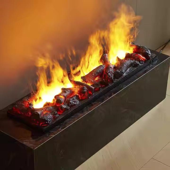 Semineu Electric Incorporabil, Negru, Flacari 3D cu Aburi, Sunet, Design Minimalist, Telecomanda