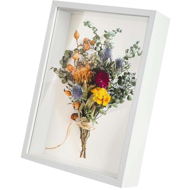 3D képkeret, Marvit, fehér fakerettel, mély, tökéletes fotókhoz, ajándéktárgyak, 30 x 40 cm, fehér