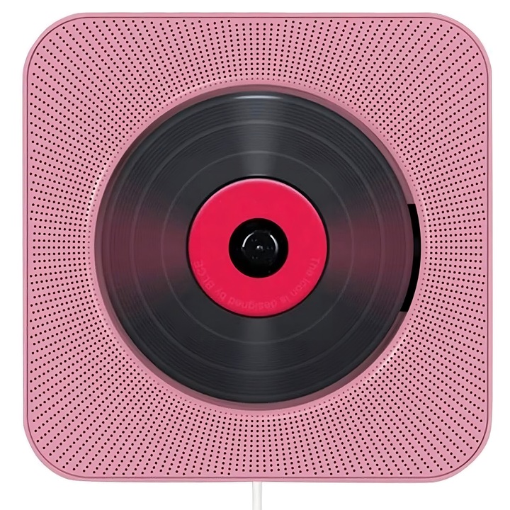 BRIUS™ hordozható CD-lejátszó, CD-lejátszás, Bluetooth, FM-rádió, AUX-IN, TF-kártya, USB, CD/CD-R/CD-RW/MP3/WMA támogatás, távirányító, fali vagy asztali rögzítés, hordozható kivitel, ideális Otthoni, irodai vagy tárgyalótermi használatra, rózsaszín