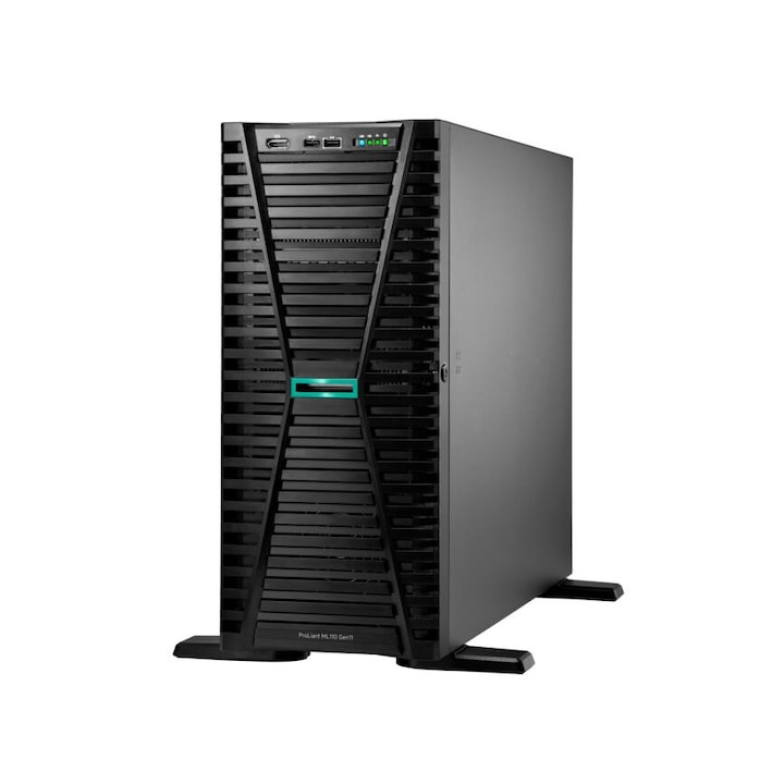 HPE ProLiant ML110 Gen11 szerver, torony, Intel Xeon Bronze 3508U 8 C / 8 T, 2,1 GHz - 2,2 GHz, 22,5 MB gyorsítótár, 125 W, 32 GB DDR5 ECC, 4 x LFF, 2 x 1000 W, nincs operációs rendszer