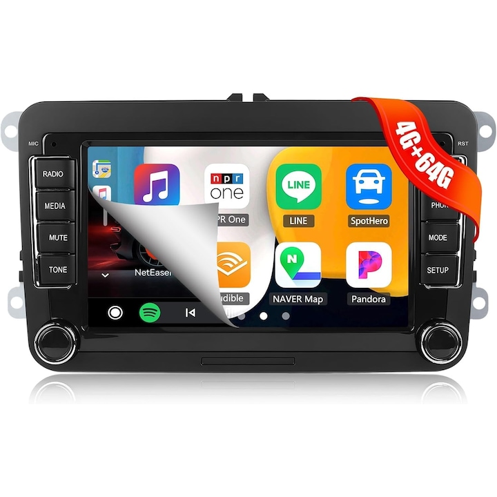 Мултимедия ArisNavi с Android 4GB Ram, Carplay Android и Auto, 7-инчов екран, за Volkswagen VW Golf 5, Golf 6, Passat B6, B7, Polo, Jetta, EOS, T5, Touran, Sharan, Caddy, Skoda Octavia 2, Superb, Seat Leon