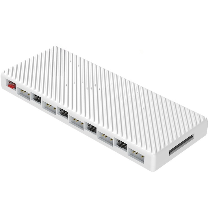 Контролер на вентилатора, хъб, 5 V, 3-пинов, двоен 10-портов ARGB/PWM, интелигентен контрол на температурата, поддържа синхронизация на дънната платка, бял