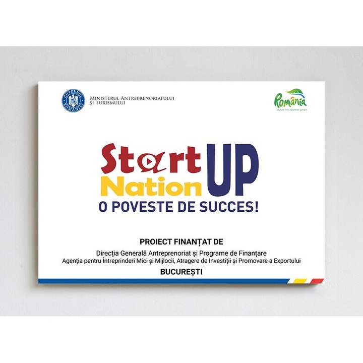 Panou informativ Start Up Nation destinat orasului Bucuresti, Set 2 bucati, Forex printat, 5 mm Grosime, Rezistent la Impact, Ploaie, Soare si Inghet, Alb