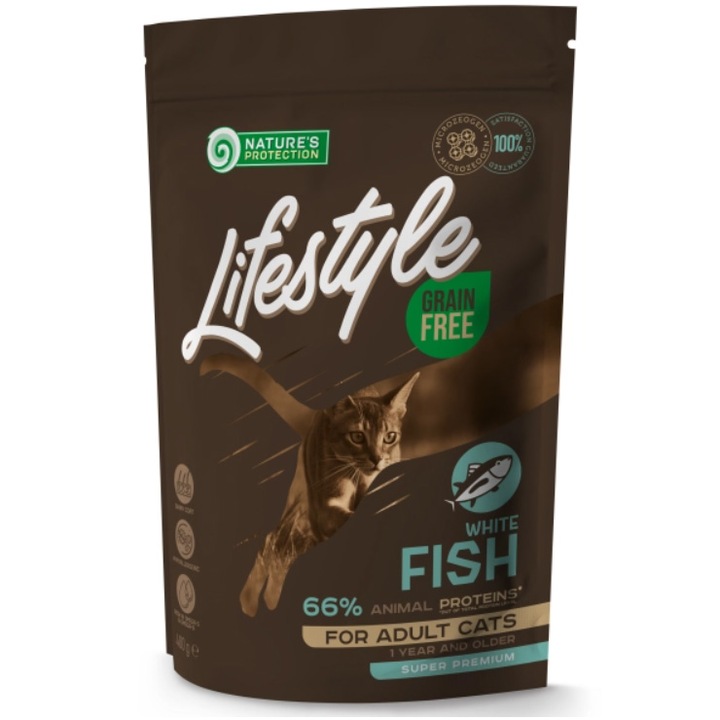 Hrana uscata pentru pisici Nature's Protection Lifestyle, White Fish Grain Free, 400g
