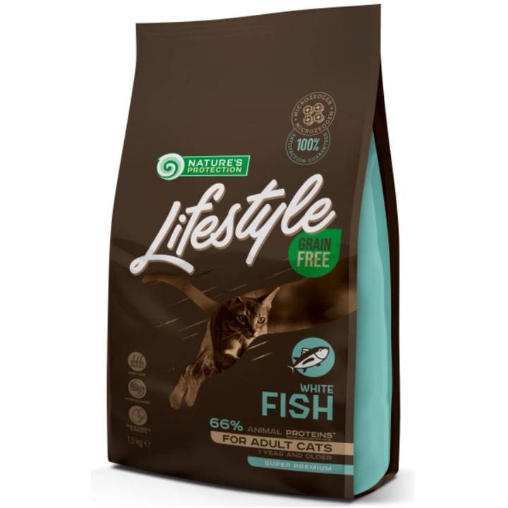 Hrana uscata pentru pisici Nature's Protection Lifestyle, White Fish Grain Free, 1.5kg