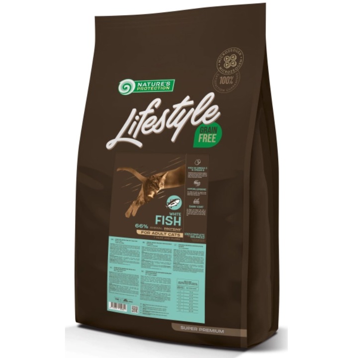 Hrana uscata pentru pisici Nature's Protection Lifestyle, White Fish Grain Free, 7kg