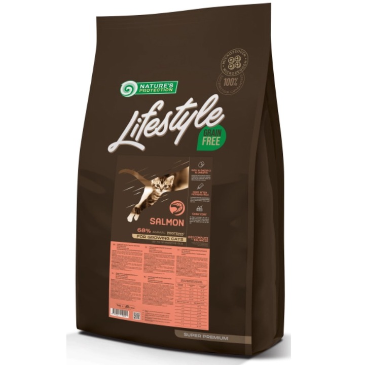 Hrana uscata pentru pisici Nature's Protection Lifestyle, Kitten, Salmon Grain Free, 7kg