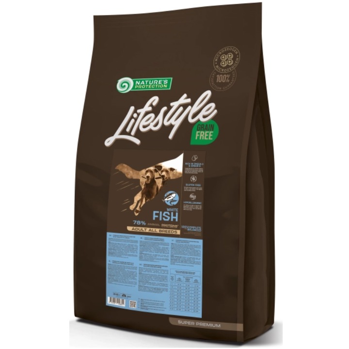 Hrana uscata pentru caini Nature's Protection Lifestyle, White Fish Grain Free, Adult 10 kg