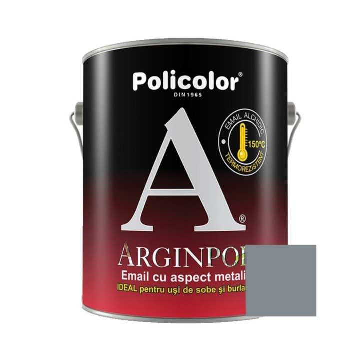 Vopsea alchidica pentru usi de sobe si burlane, Policolor Arginpol, interior / exterior, argintiu / aluminiu E5061, 0.75 L
