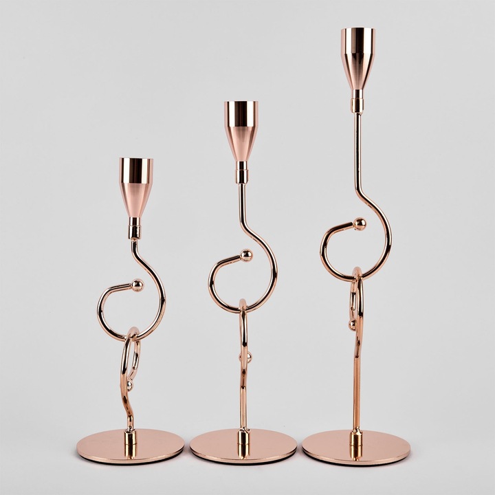 Комплект от 3 броя свещници "Верига" 30/25/21, Златист