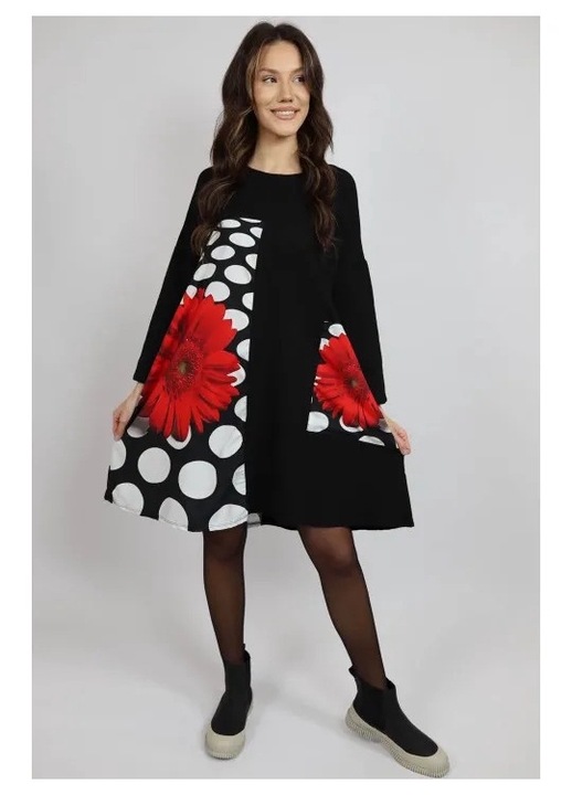 Rochie Midi Cu Maneca Lunga Si Buzunar Aplicat Daisy Dots Ferrara, Talie Unica, Multicolora