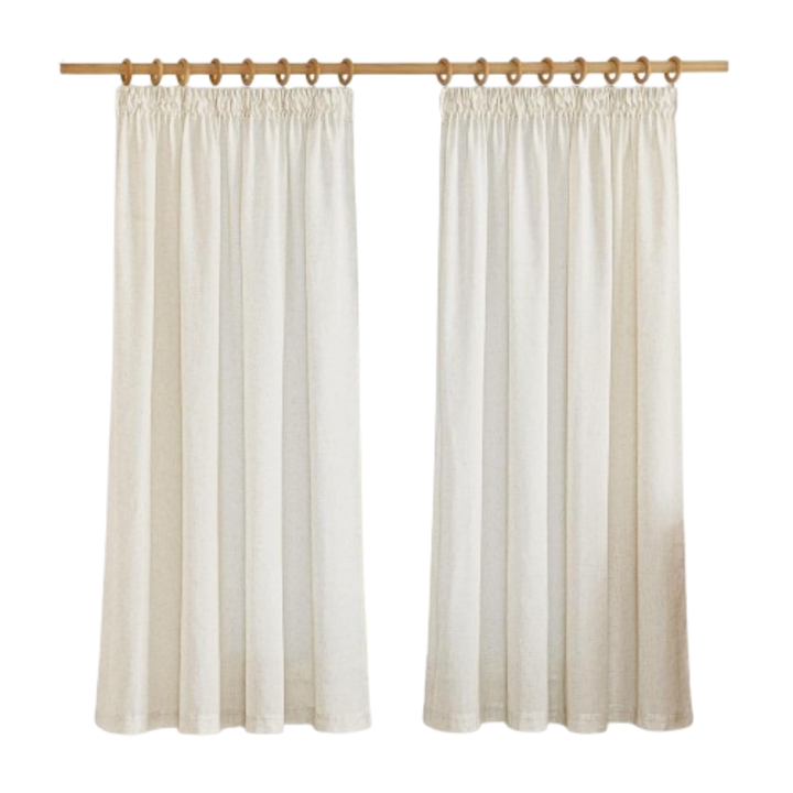Комплект 2 пердета PONY DANCE, полупрозрачен лен, лента, 140 х 220 см, бежови