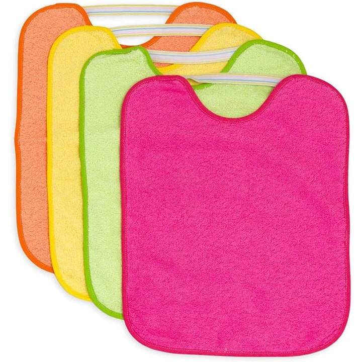 TI-TIN, Pachet de 4 bavete impermeabile, 32x36 cm, Culori puternice, Bavete pentru bebelusi de la 18 la 24 de luni Unisex, Baveta impermeabila