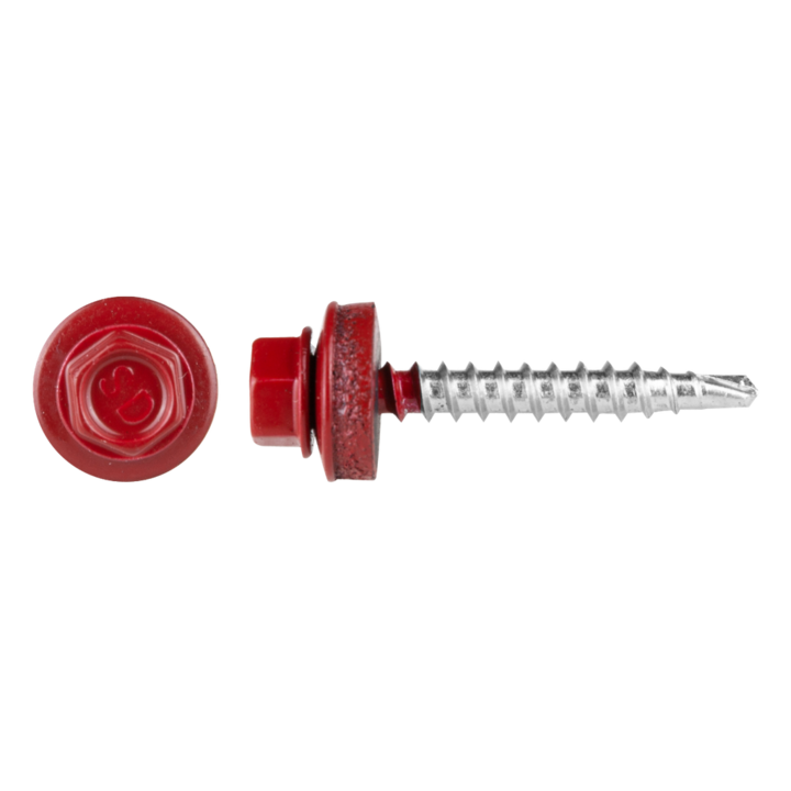 Surub autoforant cu cap HEX 4.8x19 mm, saiba EPDM Ø14 mm, RAL 3011 prindere pe metal, 250 bucati