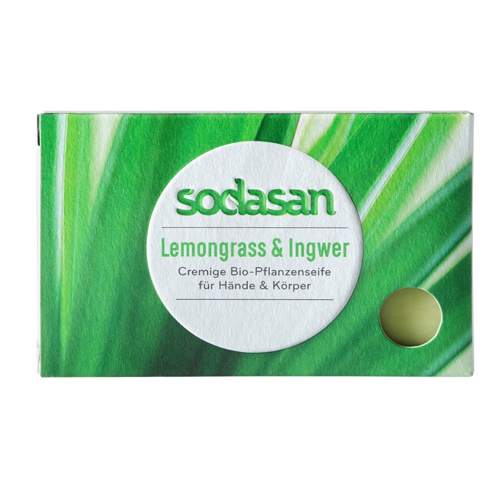 Sodasan Сапун за ръце и тяло с лимонена трева и джинджифил, органичен, кремообразен, твърд , 100 g