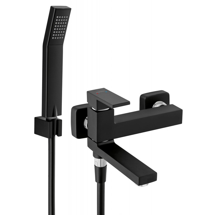 BZI11RBL - Baterie perete cada/dus Zicco, negru cu set de dus si pipa comutator