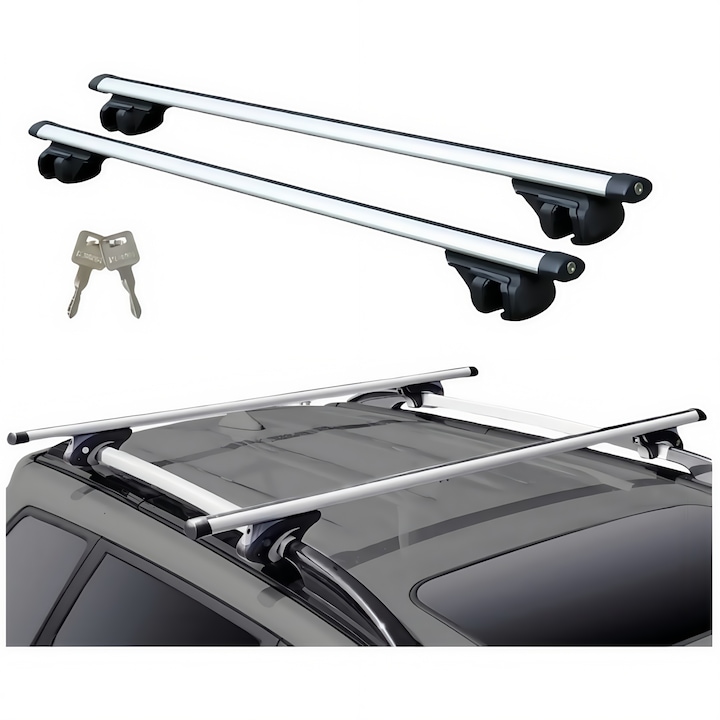 Set bare transversale portbagaj, Wacorresi, Bare Portbagaj Universale transversale Aluminiu, cu cheie-set 2 bucati, din aluminiu cu antifurt pentru toate masinile dotate cu bare longitudinale distantate de plafon, 1.2m, argintiu