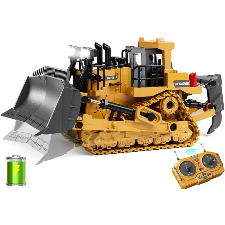 RC булдозер HNSMART, дистанционно управление, жълт, 29x12x15cm, за момчета 3-12 години