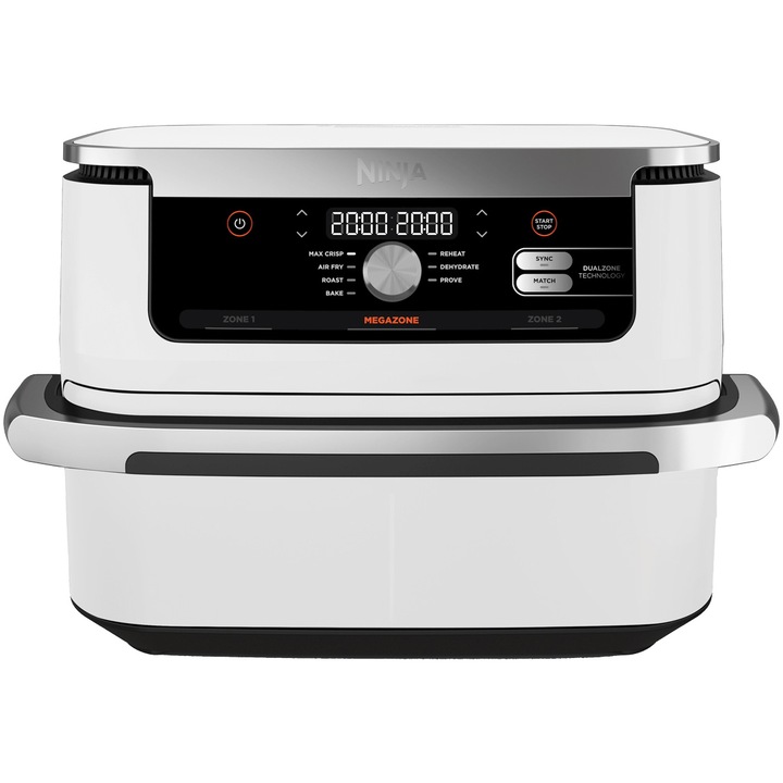 Еър фрайер Ninja Flex Drawer AF500EU, 2470 W, 10.4 L, капацитет за храна 2 kg, температурен диапазон 40 - 240 °C, две зони за готвене, 7 програми, бял