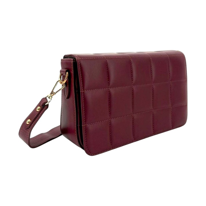 Geanta Dama EVoStyle BV26, Piele Naturala Italia, Bordo, 27 x 16 x 6.5 cm