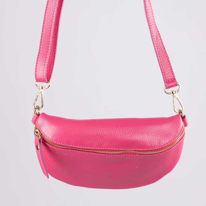 Természetes bőr kézitáska cipzárral és állítható pánttal