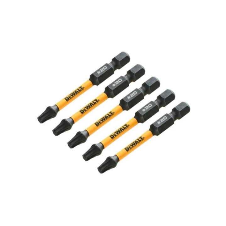 Set 5 biti pentru insurubare de impact, DeWalt Flextorq, profil Torx, T20, 57 mm