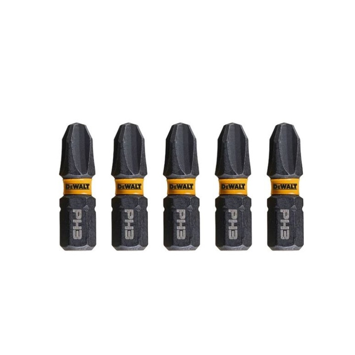 Set 5 biti pentru insurubare de impact, DeWalt Flextorq, profil Phillips, PH3, 25 mm