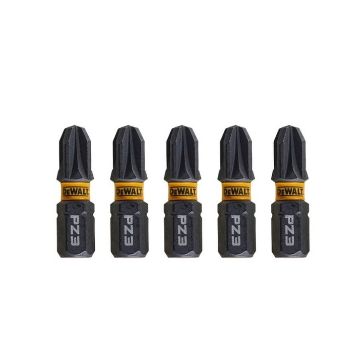 Set 5 biti pentru insurubare de impact, DeWalt Flextorq, profil Pozidriv, PZ3, 25 mm