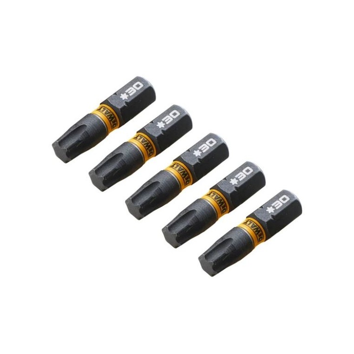 Set 5 biti pentru insurubare de impact, DeWalt Flextorq, profil Torx, T30, 25 mm