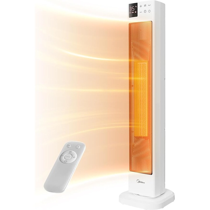 Midea NTH20-22GR(WH) csendes ventilátoros fűtés, energiatakarékos, távirányítóval, PTC kerámia ventilátor, 2000 W termosztáttal, 2 fűtési fokozat, 24 órás időzítő, Eco mód