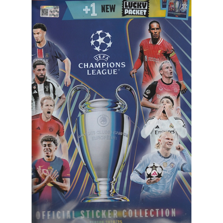 Joc de carti - Starter pack UEFA Champions League 2024 - 2025 (1 album + 2 pachete standard de stickere + 1 sticker norocos), Topps