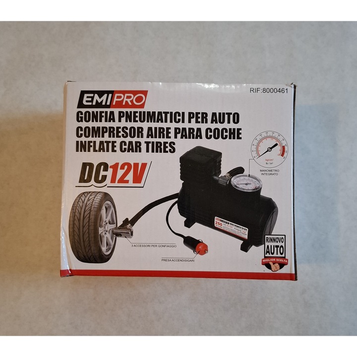 Преносим автомобилен компресор Emipro, 250 psi, 18 бара, вграден манометър, 12V