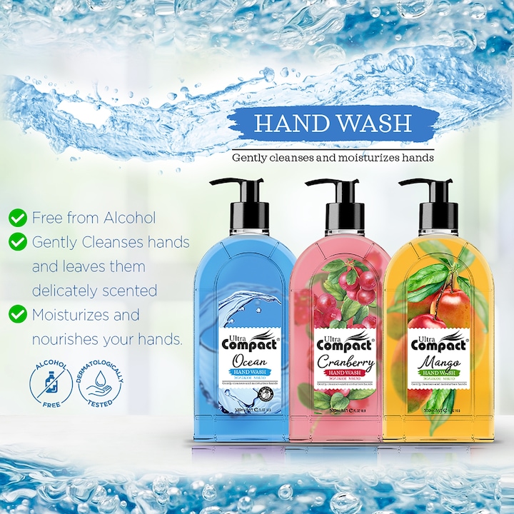 Set 3 x Sapun Lichid OCEAN Breeze, parfum fresh de mare, maini curate si hidratate, 3 x 500 ml | Ultra Compact