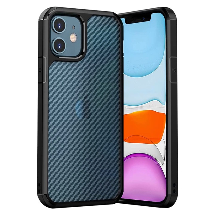 Калъф за Apple iPhone 12 Mini, New Premium Carbon Design, Top Hybrid Shield, Aziao Tech Protection, черен
