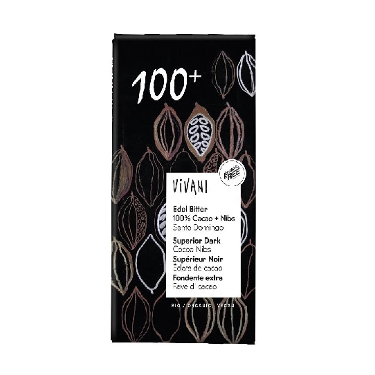 Ciocolata Neagra Bio cu Miez de Boabe de Cacao 100 % Vivani 80 g