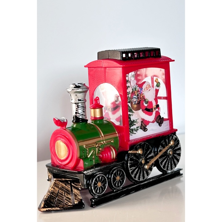 Decoratiune Craciun, locomotiva Mos Craciun, lumina calda