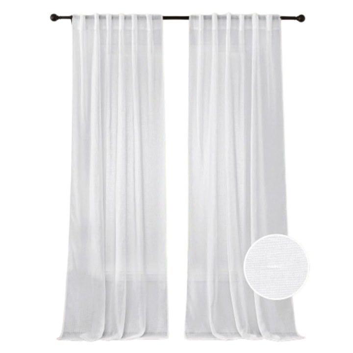 Set 2 perdele PONY DANCE albe, semitransparente, din voal cu aspect din in, 140 x 260 cm, alb