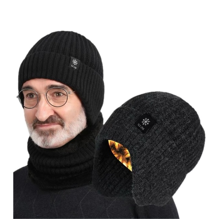 Унисекс зимна шапка, черна, плетена материя, регулируема, универсален размер, за спорт на открито
