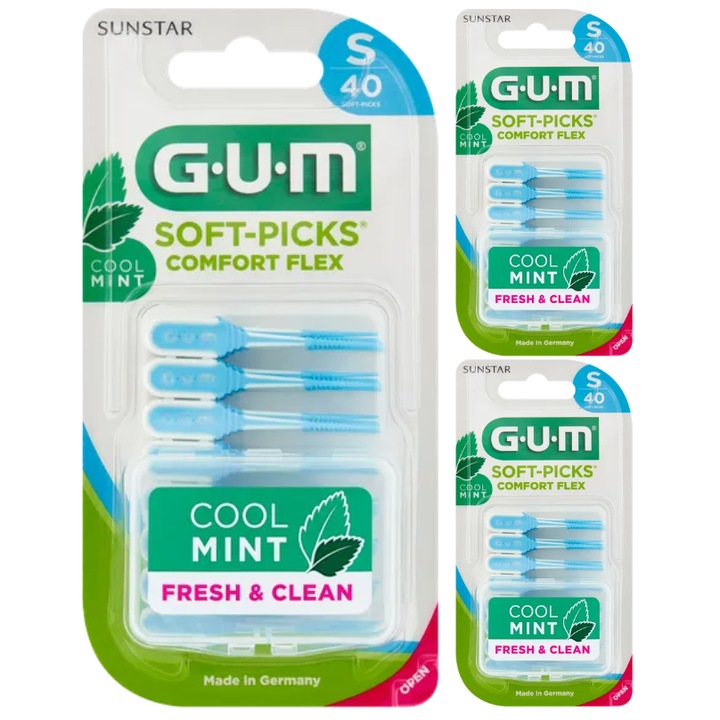 Szett, 3x GUM, SOFT PICKS COMFORT FLEX Fogköztisztítók Mint Small 40db