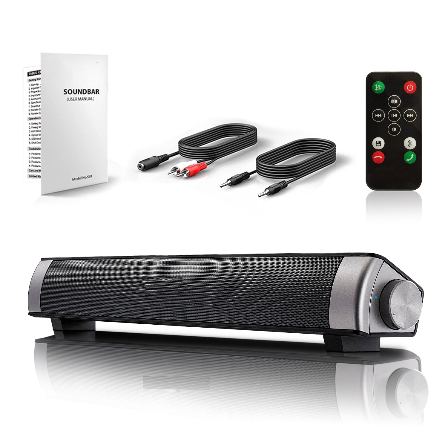 Bara de sunet Bluetooth, telecomanda cu infrarosu, indicator luminos LED, buton rotativ, sunet stereo 360°, negru