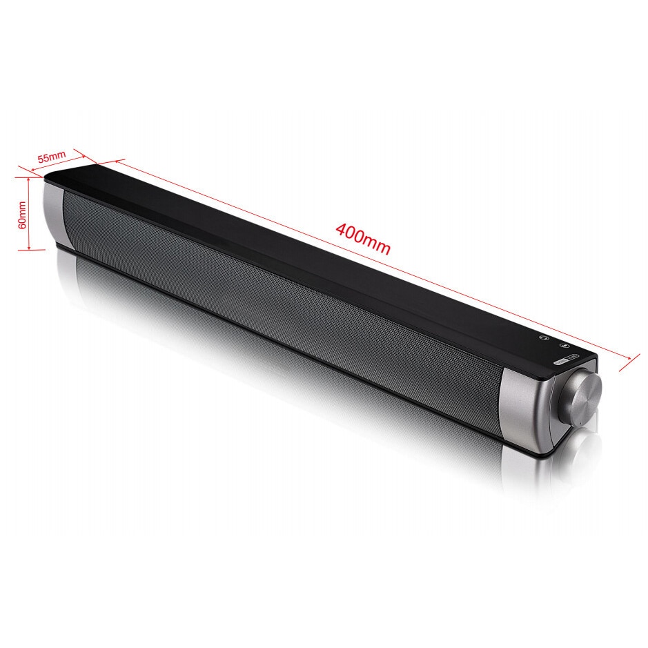 Bara de sunet Bluetooth, telecomanda cu infrarosu, indicator luminos LED, buton rotativ, sunet stereo 360°, negru